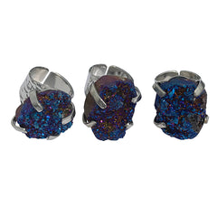 Adjustable Silver Plated Electric Blue Druzy Agate Gemstone Fashion Cocktail Ring